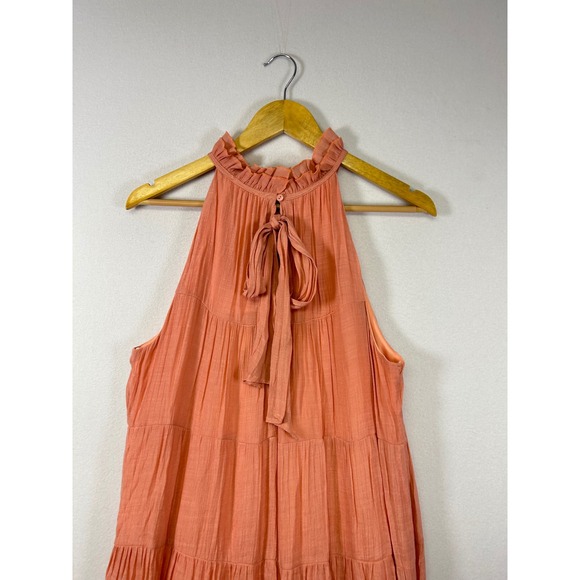 Summer Boho Umgee Tiered Maxi Dress Womens Large Coral Pink Halter Ruffle - Picture 4 of 11